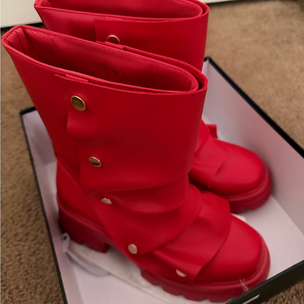 Red Women's Combat Boots - Bold Moto Style